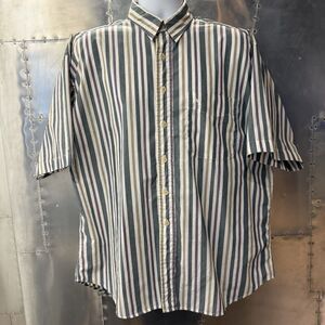 Vintage Christian Dior  Monsieur Colorblock Striped S/S Button Up Shirt Mens XL